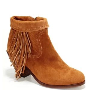 SAM EDELMAN "Louie" Suede Fringe Bootie Heels